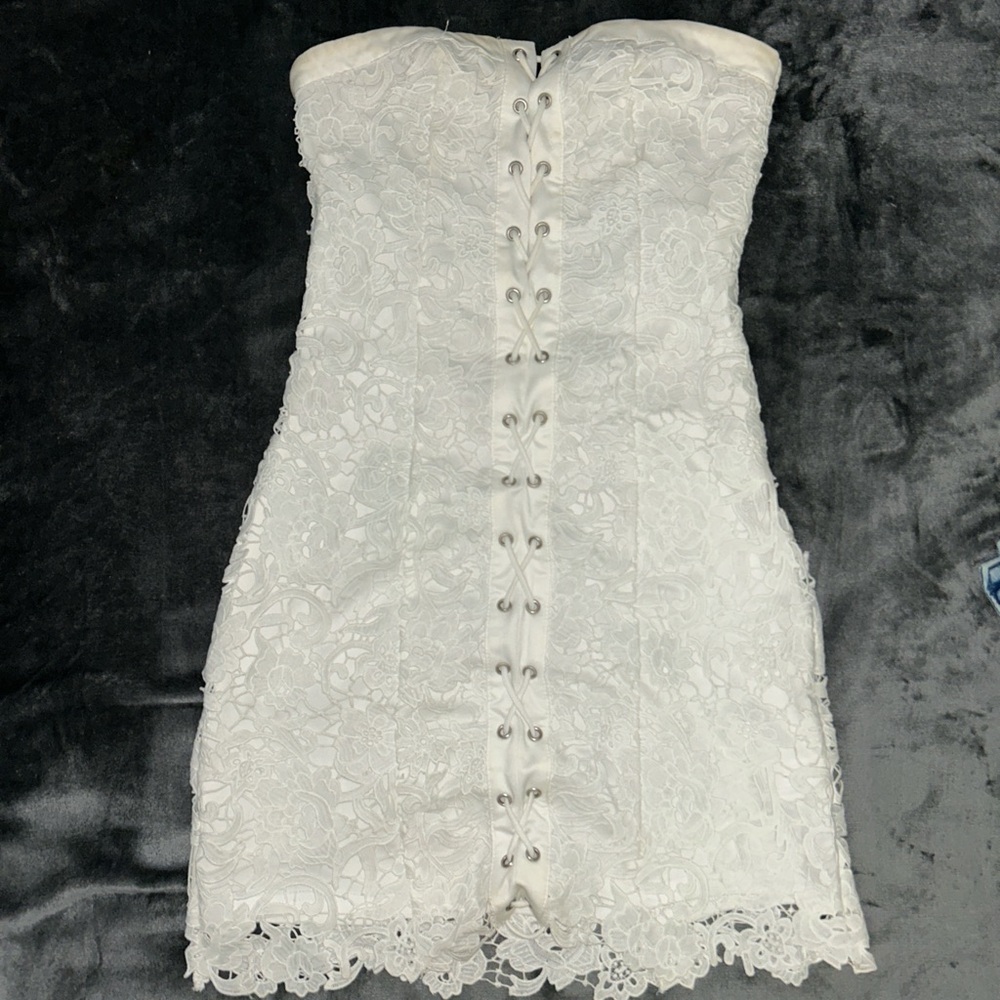 White Lace-Up Corset Mini Dress